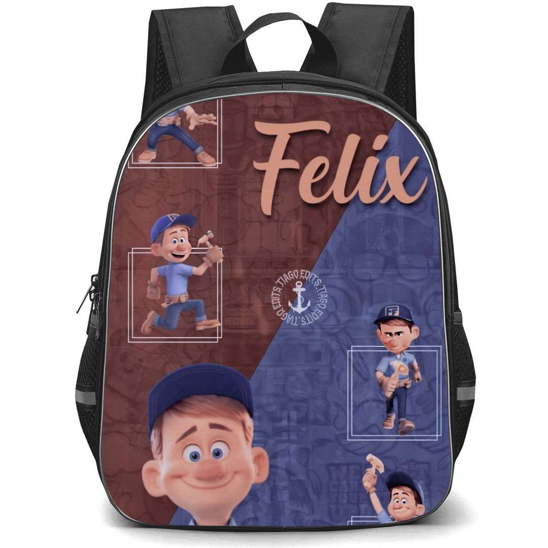 Wreck It Ralph Felix Backpack StudentPack - Felix Holding Hammer On Purple Red Background