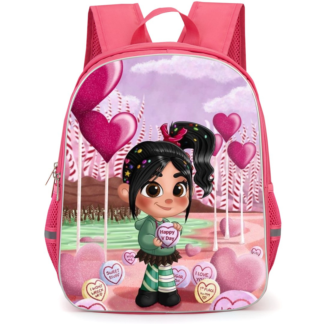 Wreck It Ralph Vanellope Backpack StudentPack - Vanellope Holding Candy On Candy Heart Background