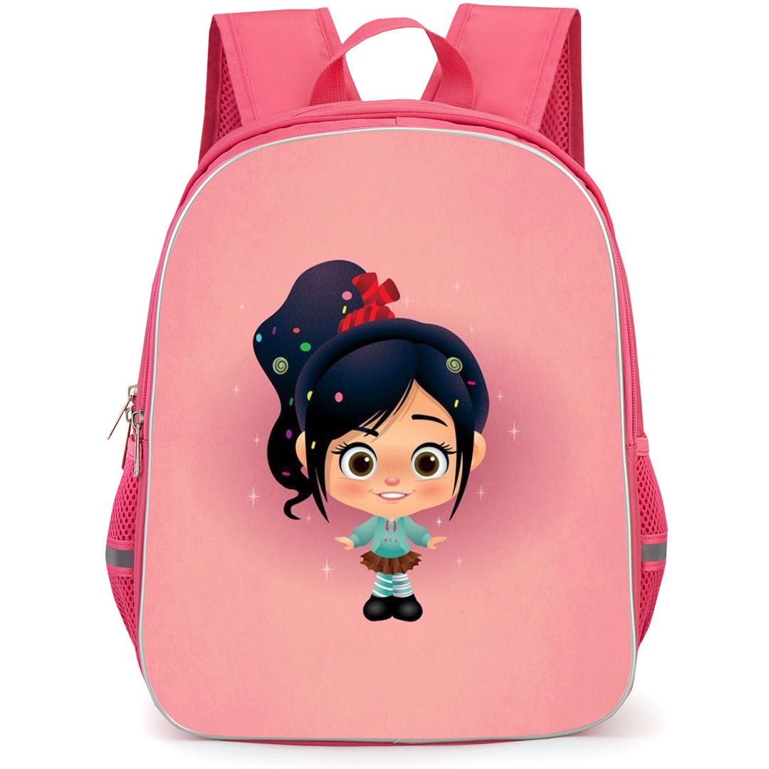 Wreck It Ralph Vanellope Backpack StudentPack - Vanellope Kawaii Style On Pink Background