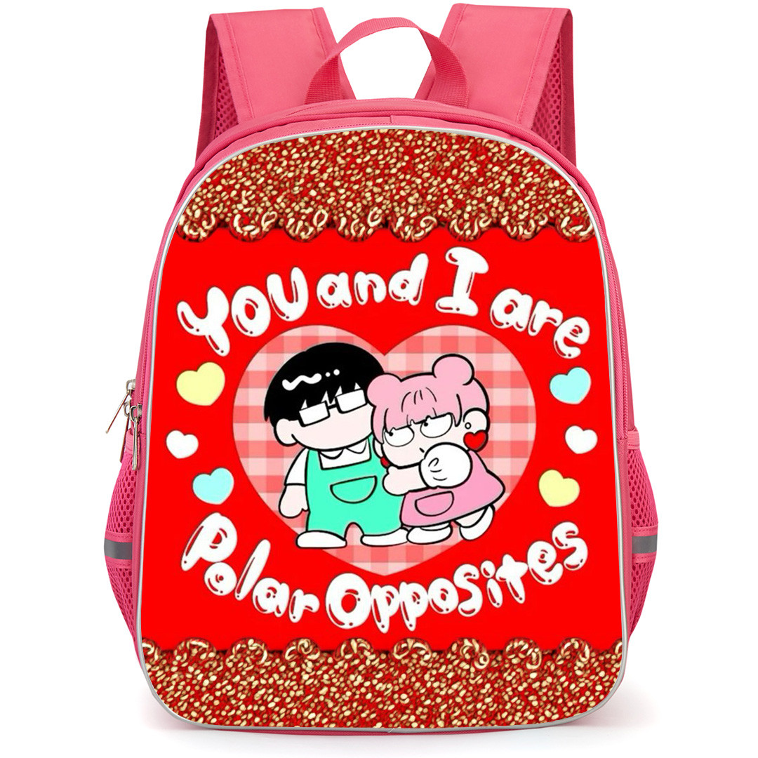 You and I Are Polar Opposites Backpack School Bag StudentPack - Miyu Suzuki And Yusuke Tani Heart Chibi Poster
