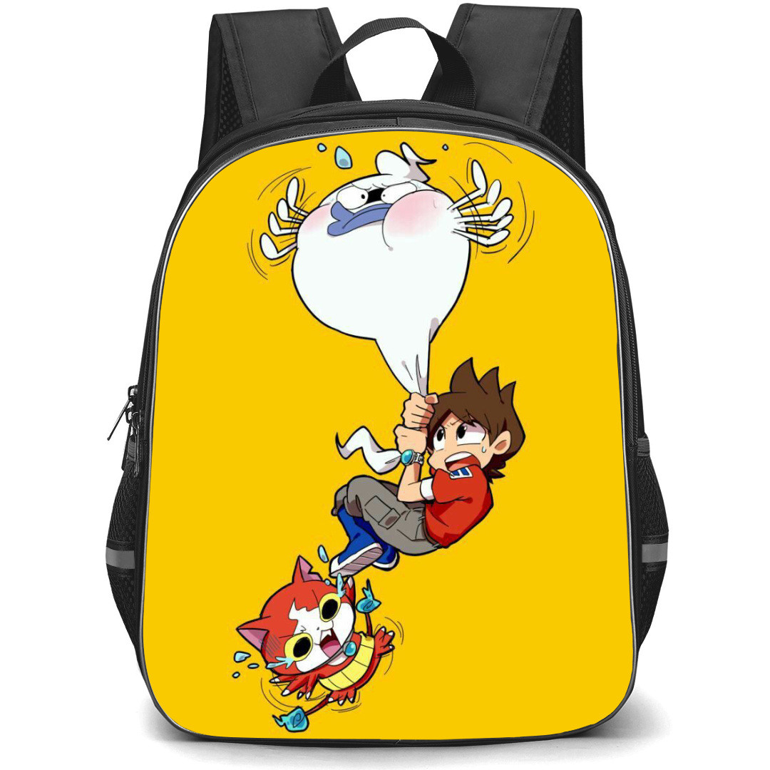 Yo-Kai Watch Backpack StudentPack - Yo-Kai Watch Jibanyan Nate And Whisper Hanging Illustration Art On Yellow Background