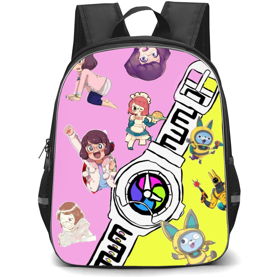 Yo-Kai Watch Backpack StudentPack - Hailey Anne Thomas And USA Pyon On Pink Yellow Background