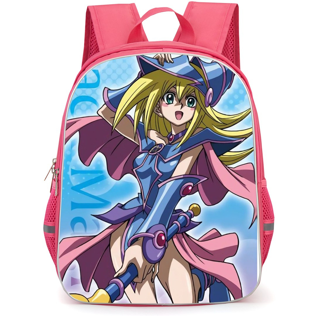 Yu-Gi-Oh Black Magician Girl - Black Magician Girl Happy Pointing Wand Blue Pink Background