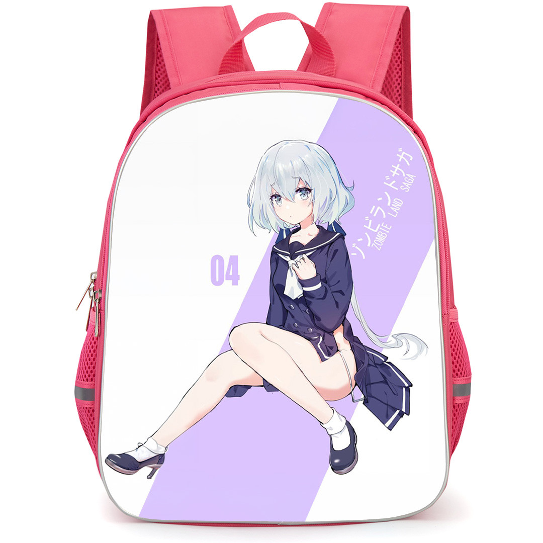 Zombie Land Saga Yumeginga Paradise Junko Konno Backpack School Bag StudentPack - Junko Konno Sitting On Purple Stripe Background