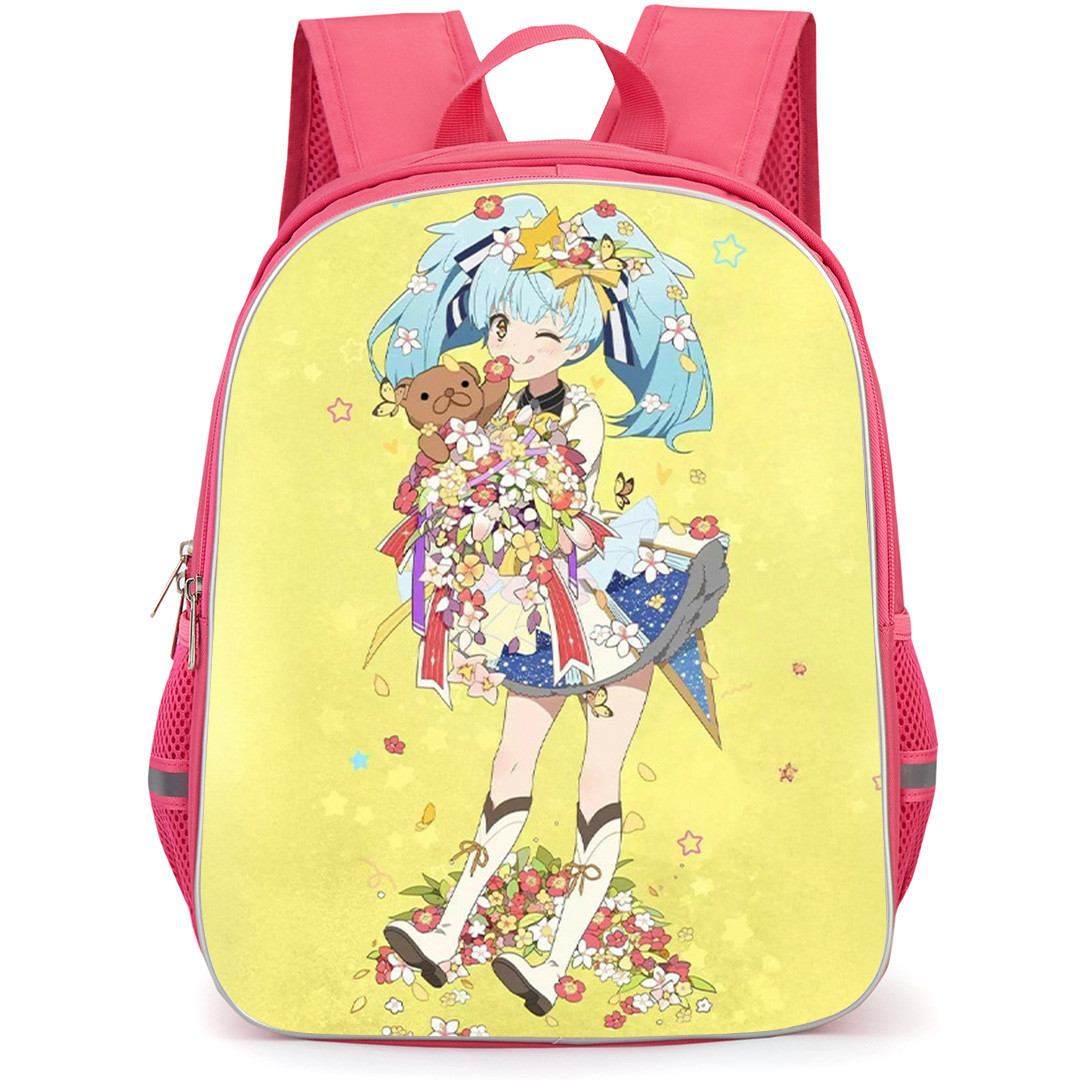 Zombie Land Saga Yumeginga Paradise Lily Hoshikaw Backpack School Bag StudentPack - Lily Hoshikaw With Flowers And Teddy On Yellow Background