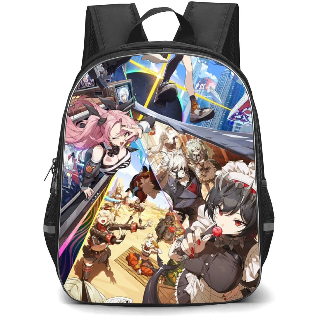 Zenless Zone Zero Backpack School Bag StudentPack - Zenless Zone Zero Characters Collage In City Background