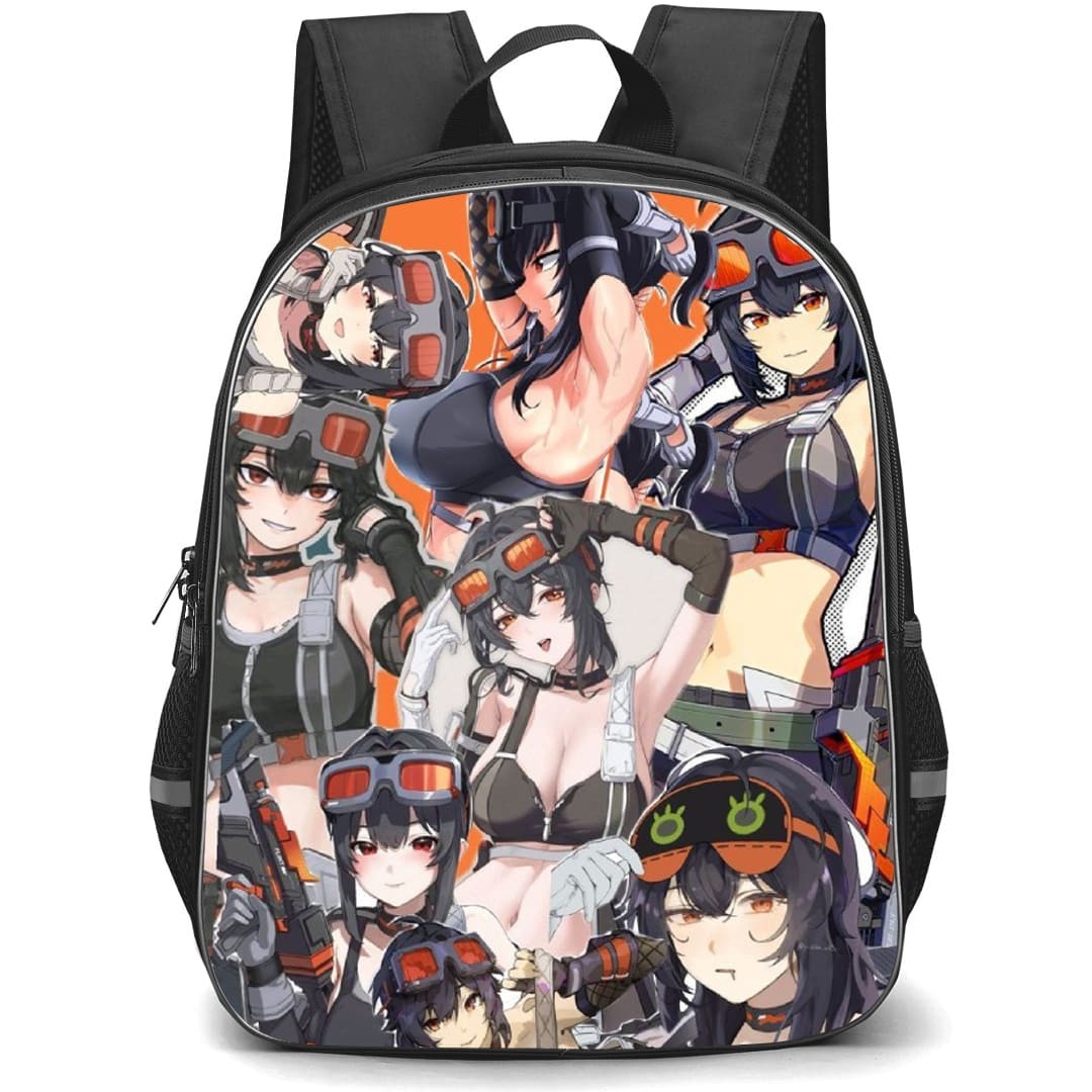 Zenless Zone Zero Grace Howard Backpack School Bag StudentPack - Grace Howard Collage In Orange Background