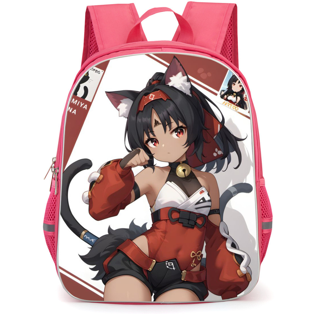 Zenless Zone Zero Nekomiya Mana Backpack StudentPack - Nekomiya Mana Portrait Red Background