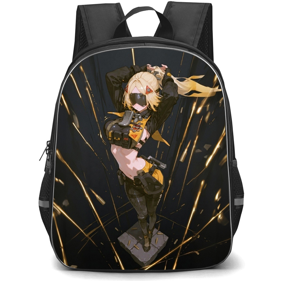 Zenless Zone Zero Trigger Backpack School Bag StudentPack - Trigger Hands Up Pose In Gunfire Background