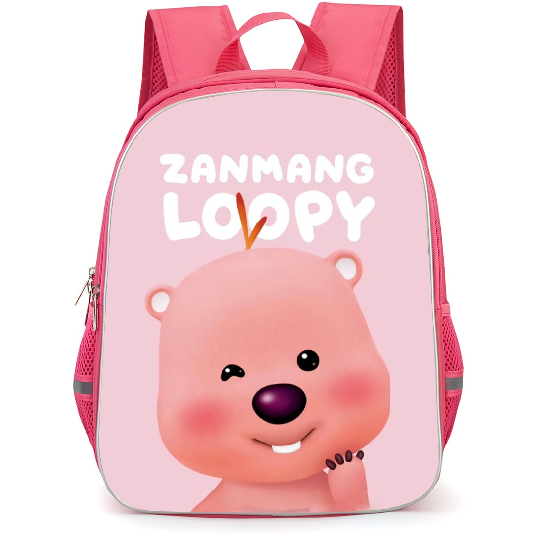 Zanmang Loopy School Backpack StudentPack - Zanmang Loopy Character Art Smiling Pink Background