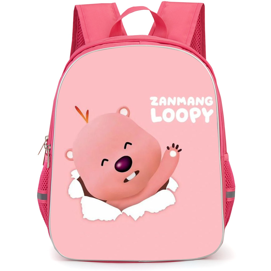 Zanmang Loopy School Backpack StudentPack - Zanmang Loopy Character Art Waving Pink Background