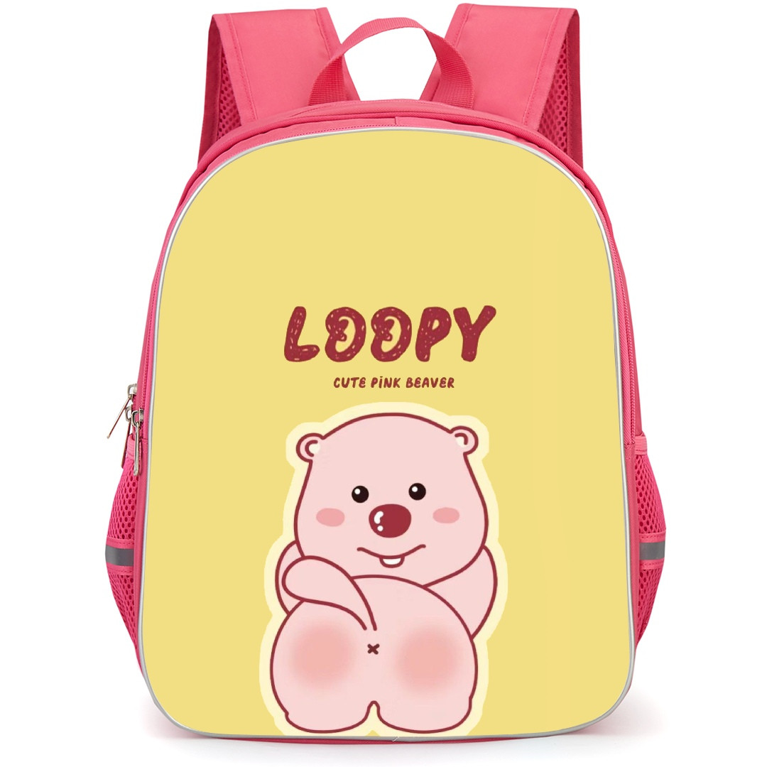 Zanmang Loopy School Backpack StudentPack - Zanmang Loopy Cute Pink Beaver Yellow Background