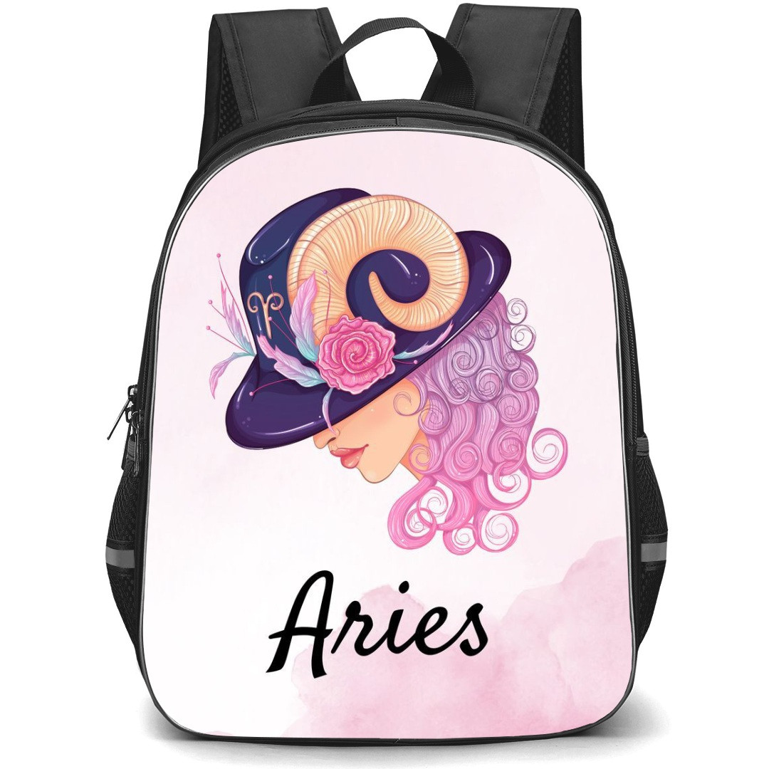 Zodiac Sign Aries Backpack StudentPack - Aries Sign On Pink Watercolor Background