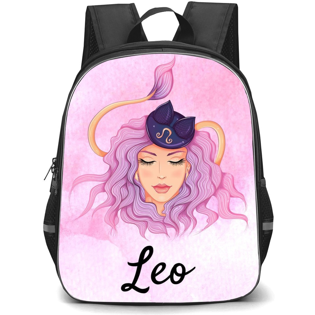Zodiac Sign Leo Backpack StudentPack - Leo Sign On Pink Watercolor Background