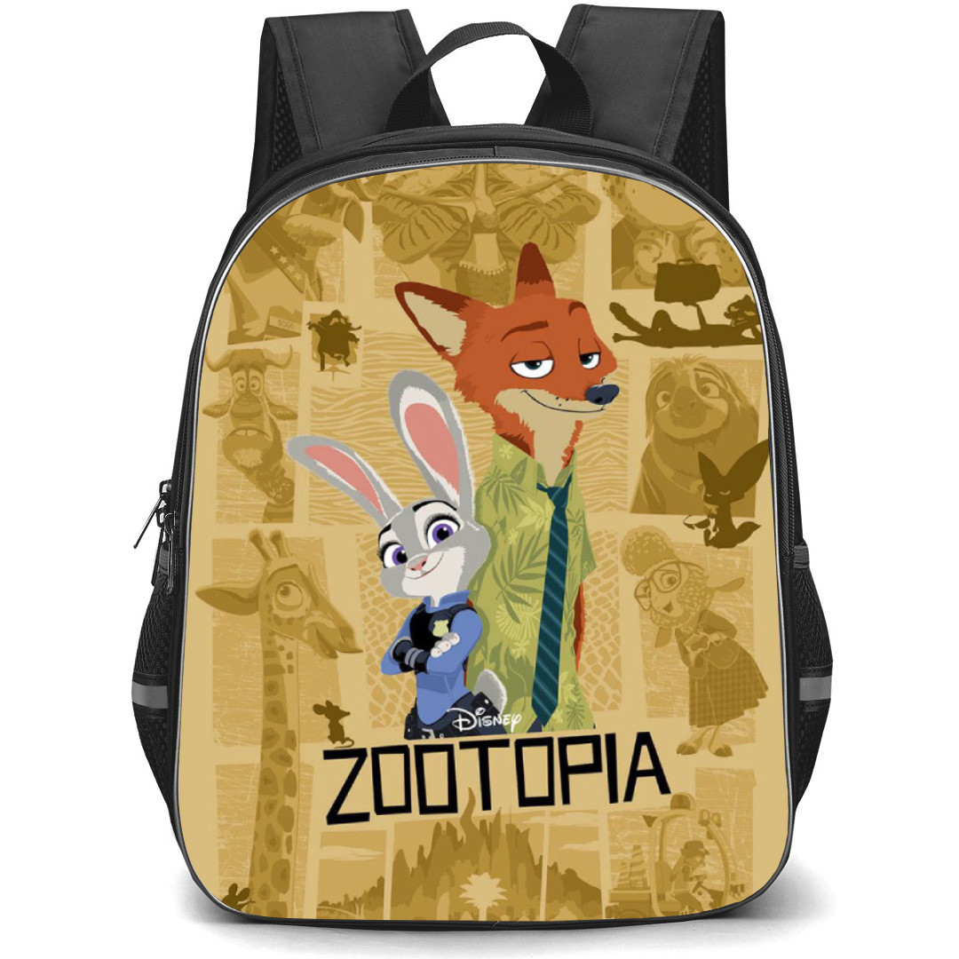 Zootopia Backpack Student Pack - Judy And Nick Portrait Brown Collage Background