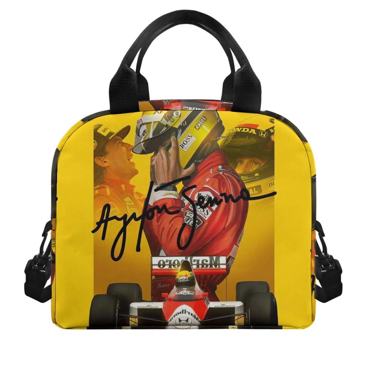 F1 Formula One Ayrton Senna Lunch Box - Ayrton Senna Side Portrait Yellow Background