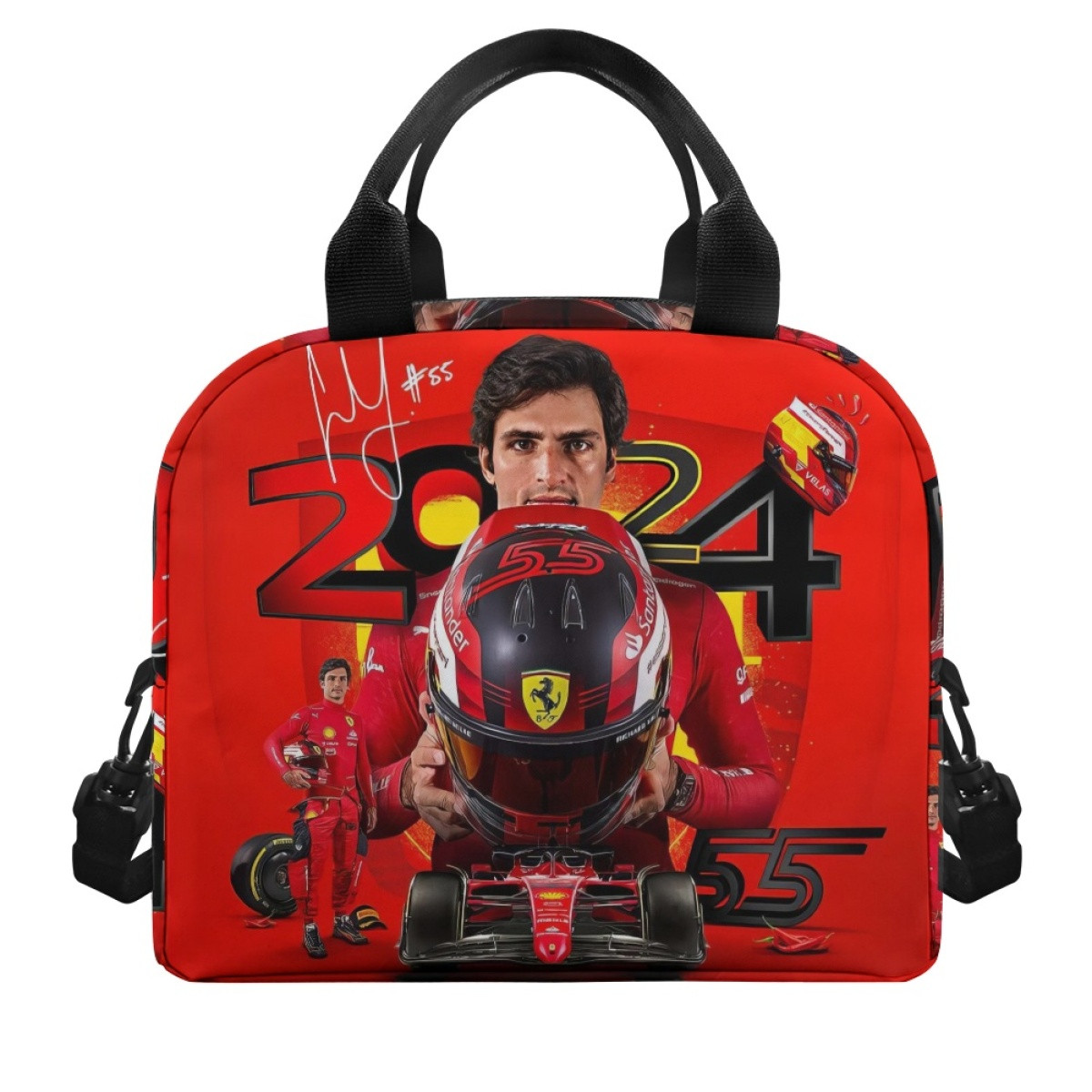 F1 Formula One Carlos Sainz Lunch Box - Carlos Sainz Essere Ferrari 2024 Poster Red Background