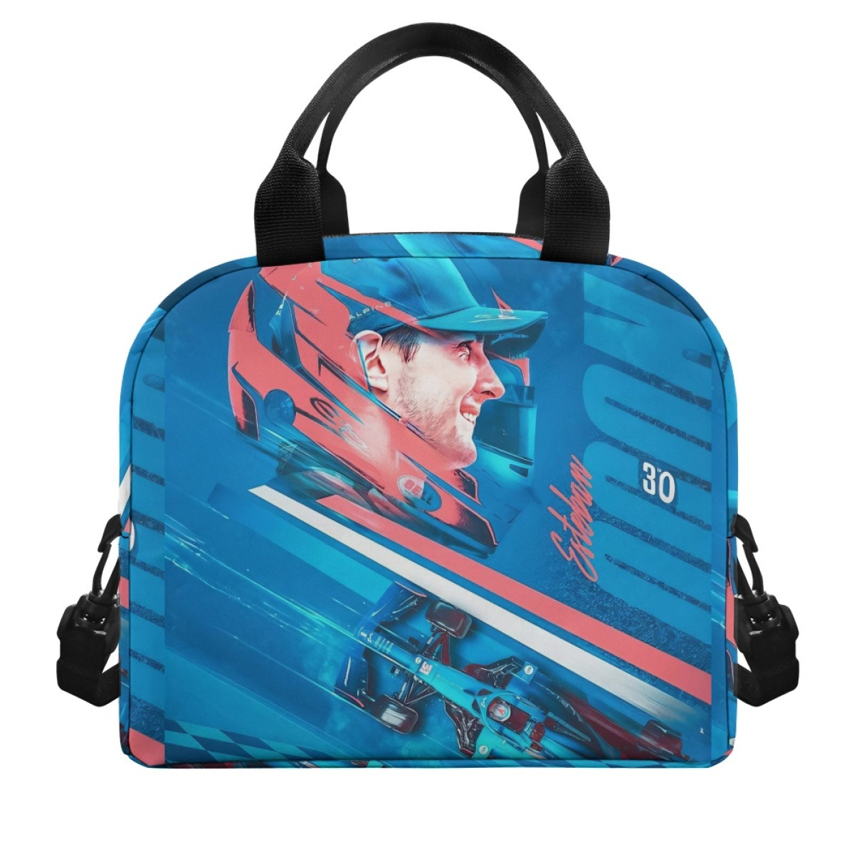 F1 Formula One Esteban Ocon Lunch Box - Esteban Ocon First F1 Victory Poster Blue Red Graphic