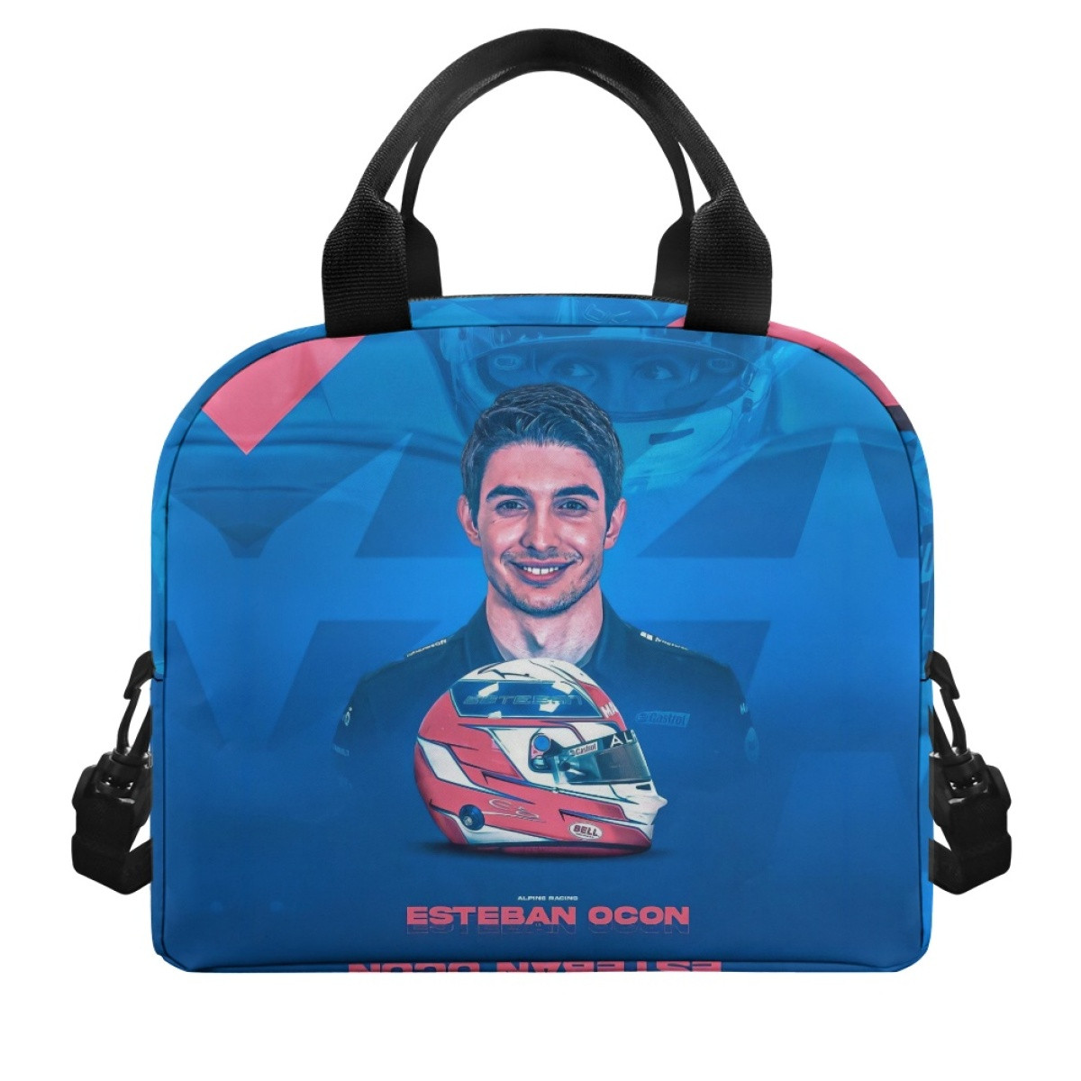 F1 Formula One Esteban Ocon Lunch Box - Esteban Ocon Portrait On Blue Background