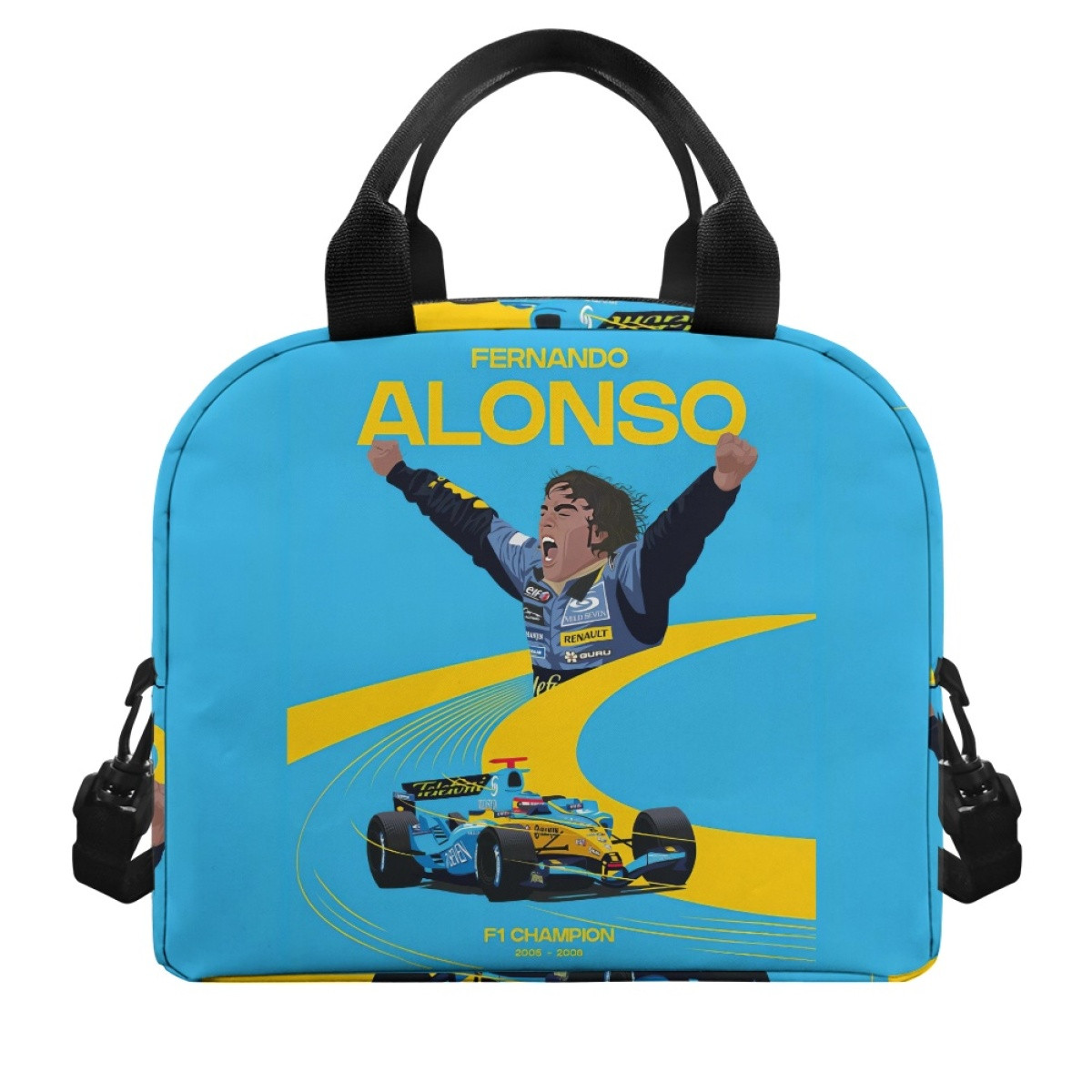 F1 Formula One Fernando Alonso Lunch Box - Fernando Alonso F1 Champion 2005-06 Vector Illustration