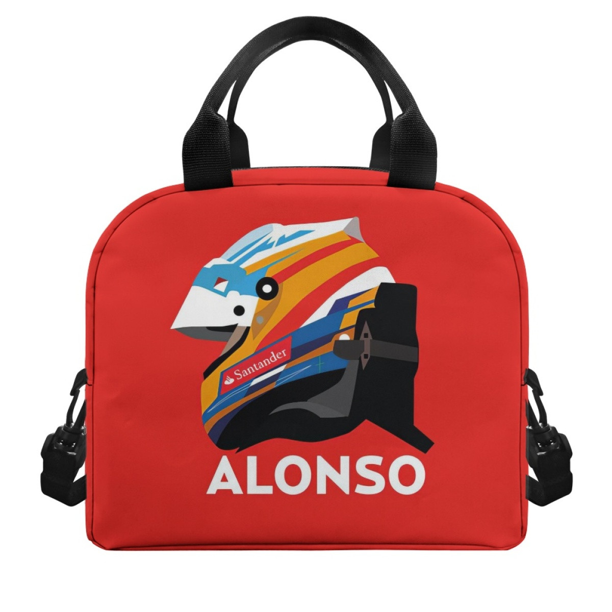 F1 Formula One Fernando Alonso Lunch Box - Fernando Alonso Helmet On Red Background