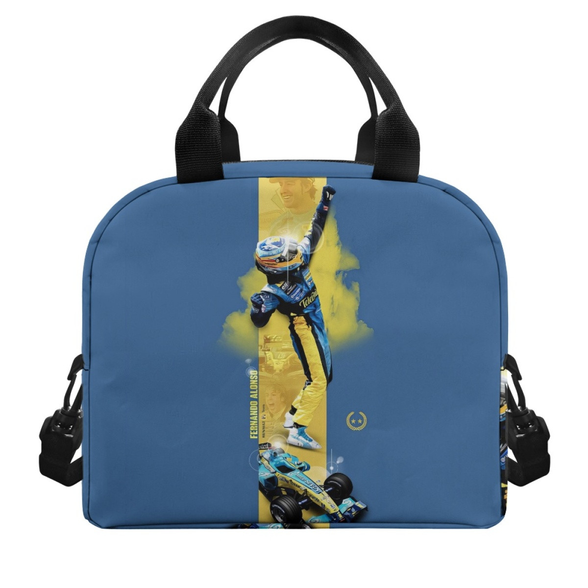 F1 Formula One Fernando Alonso Lunch Box - Fernando Alonso Renault F1 Team Celebration On Yellow Stripe