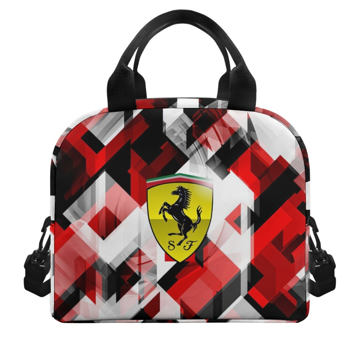 F1 Formula One Ferrari Lunch Box - Ferrari Logo On Red White Graphic Art