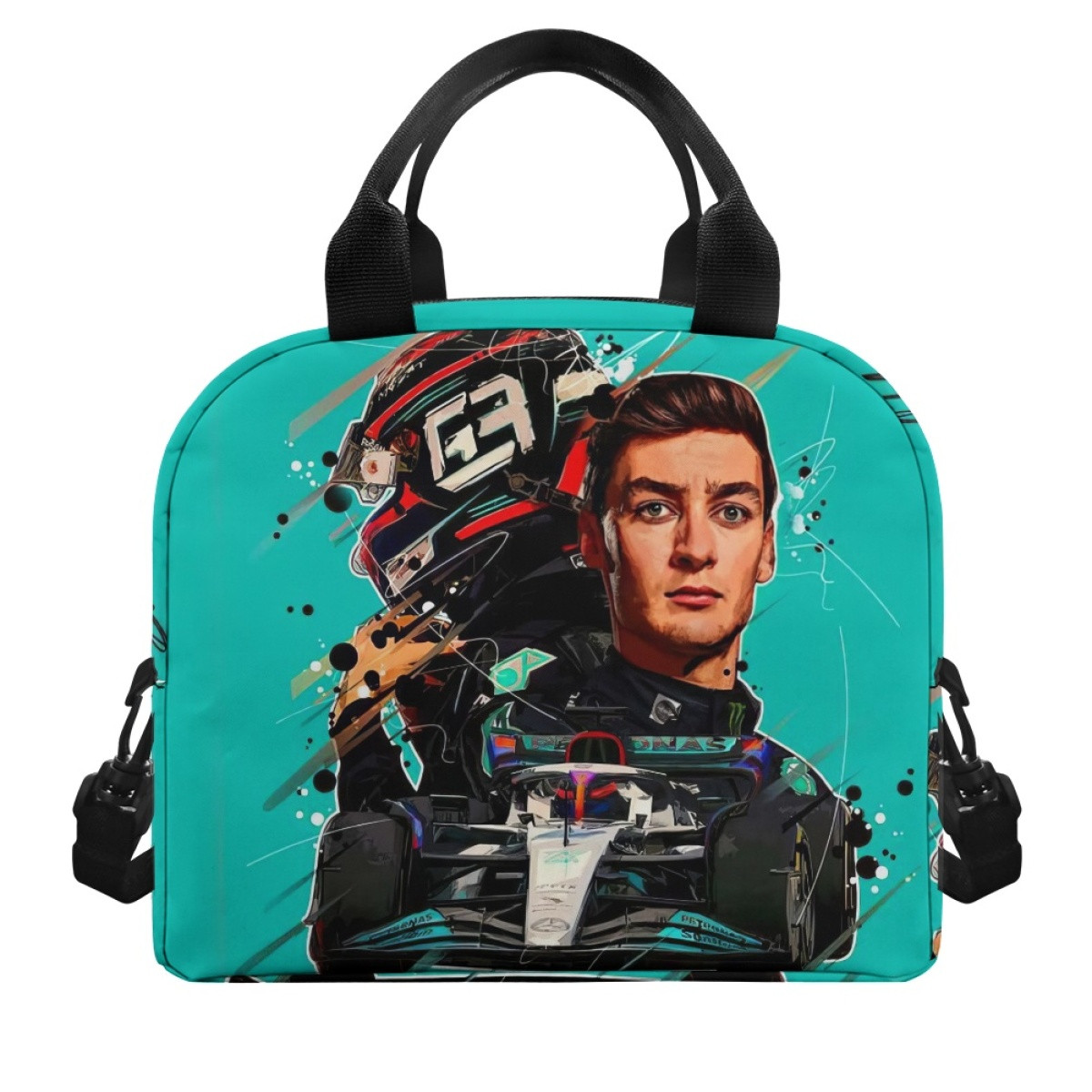 F1 Formula One George Russell Lunch Box - George Russell 63 Illustration On Cyan Background