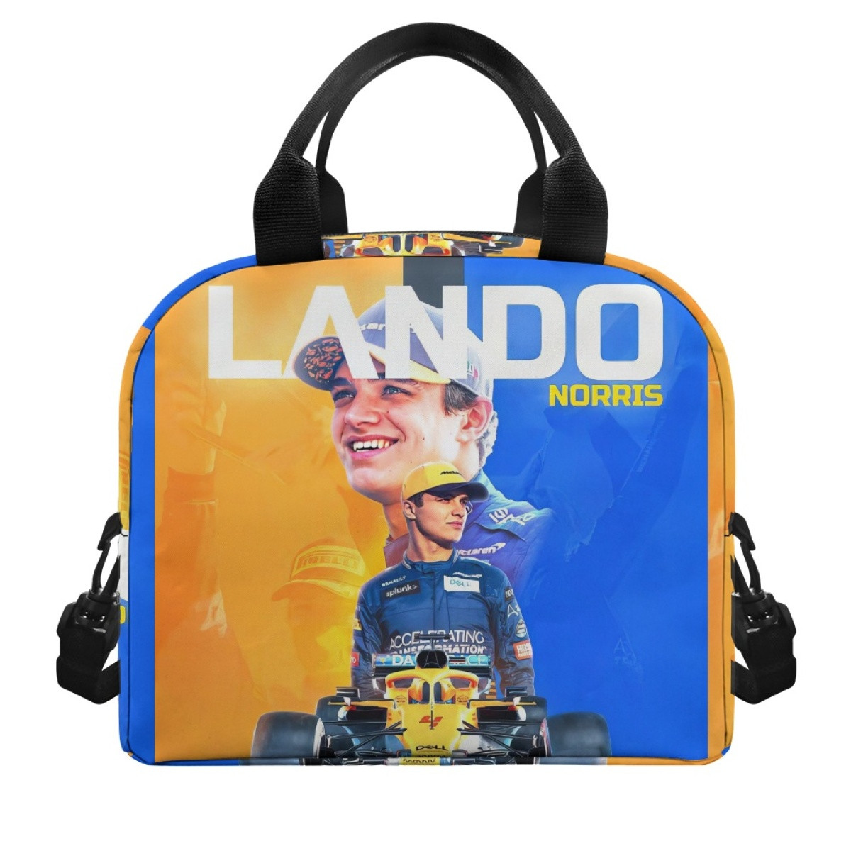 F1 Formula One Lando Norris Lunch Box - Lando Norris Portrait On Orange Blue Background