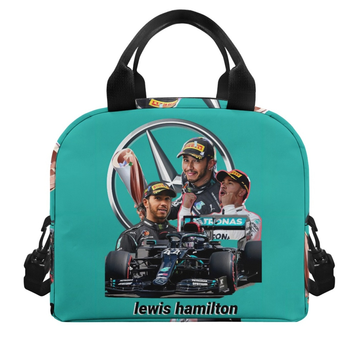 F1 Formula One Lewis Hamilton Lunch Box - Lewis Hamilton Celebration Cyan Background