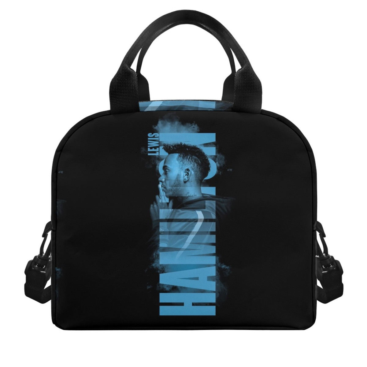 F1 Formula One Lewis Hamilton Lunch Box - Lewis Hamilton Side Portrait On Blue Word Art