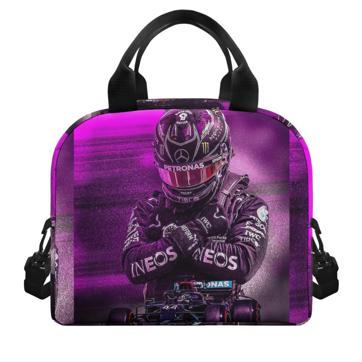 F1 Formula One Lewis Hamilton Lunch Box - Lewis Hamilton Showing Gratitude On Purple Neon Background