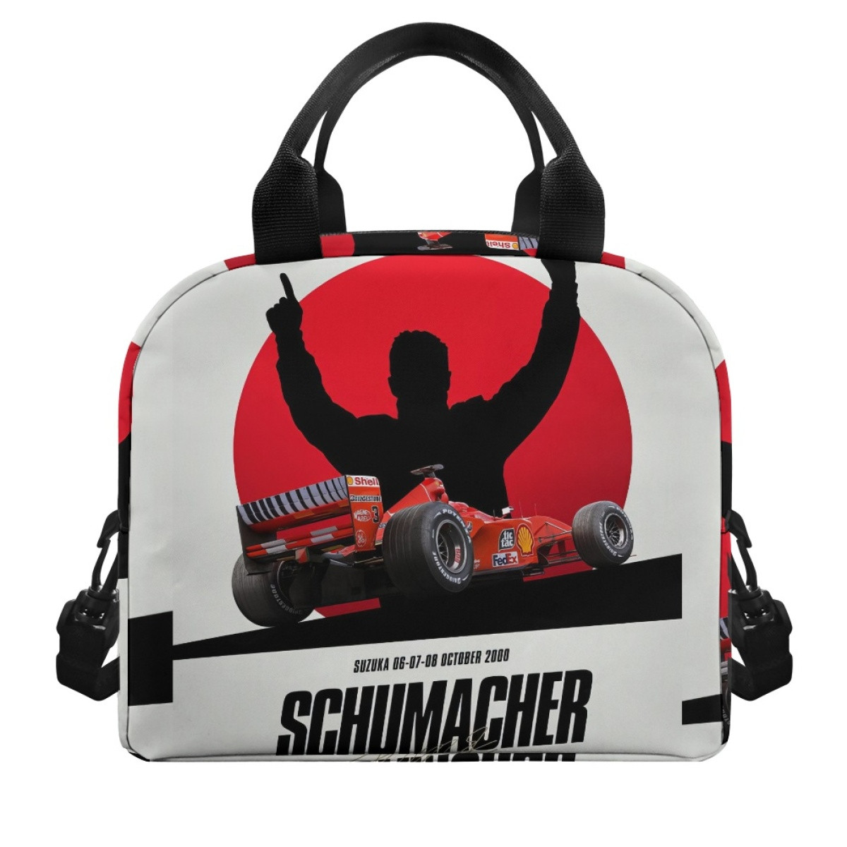 F1 Formula One Michael Schumacher Lunch Box - Michael Schumacher Silhouette With Ferrari F1 2000 Gray Background