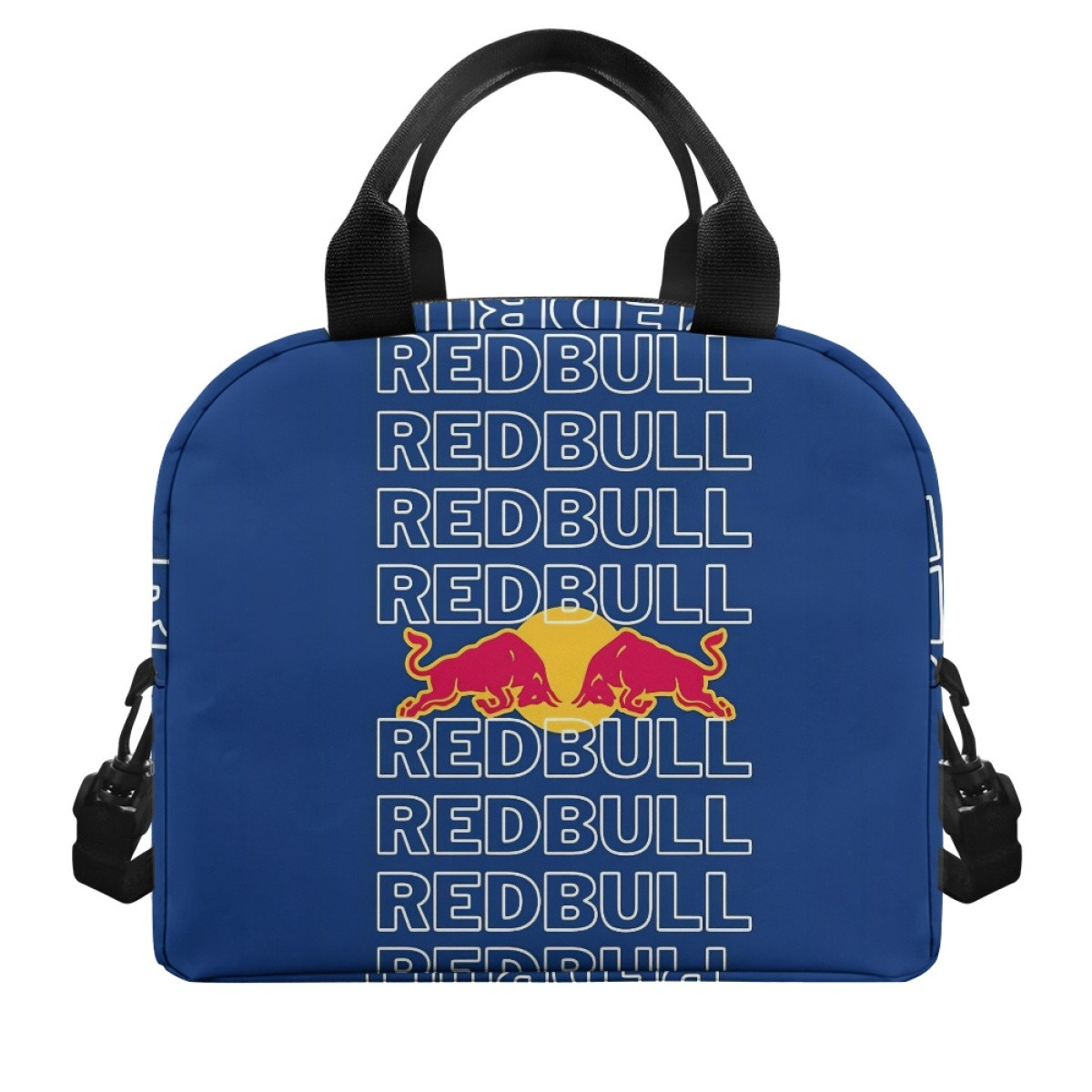F1 Formula One Red Bull Lunch Box - Red Bull Logo On Word Art Blue Background
