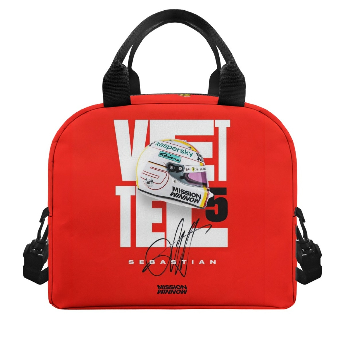 F1 Formula One Sebastian Vettel Lunch Box - Sebastian Vettel Mission Winnow Helmet On Red Background
