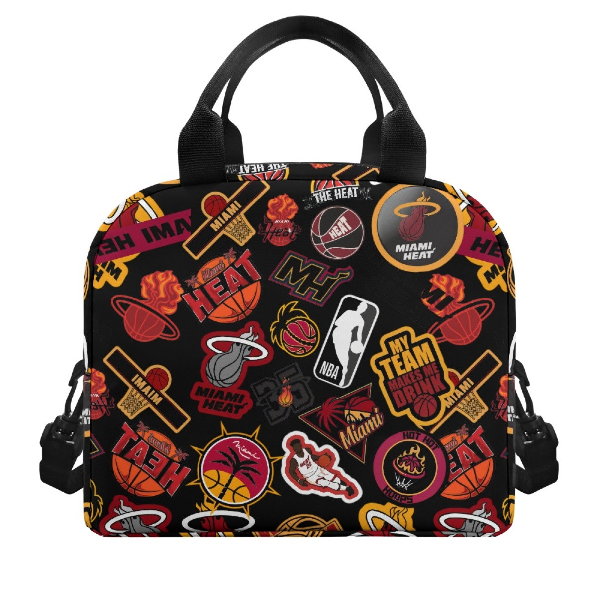 NBA Miami Heat Insulated Lunch Bag Box - Heat Mania Sticker Collage Red Logos