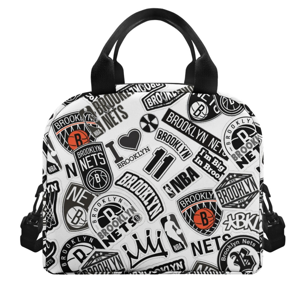 NBA Brooklyn Nets Insulated Lunch Bag Box - Nets Mania Sticker Collage Black and White