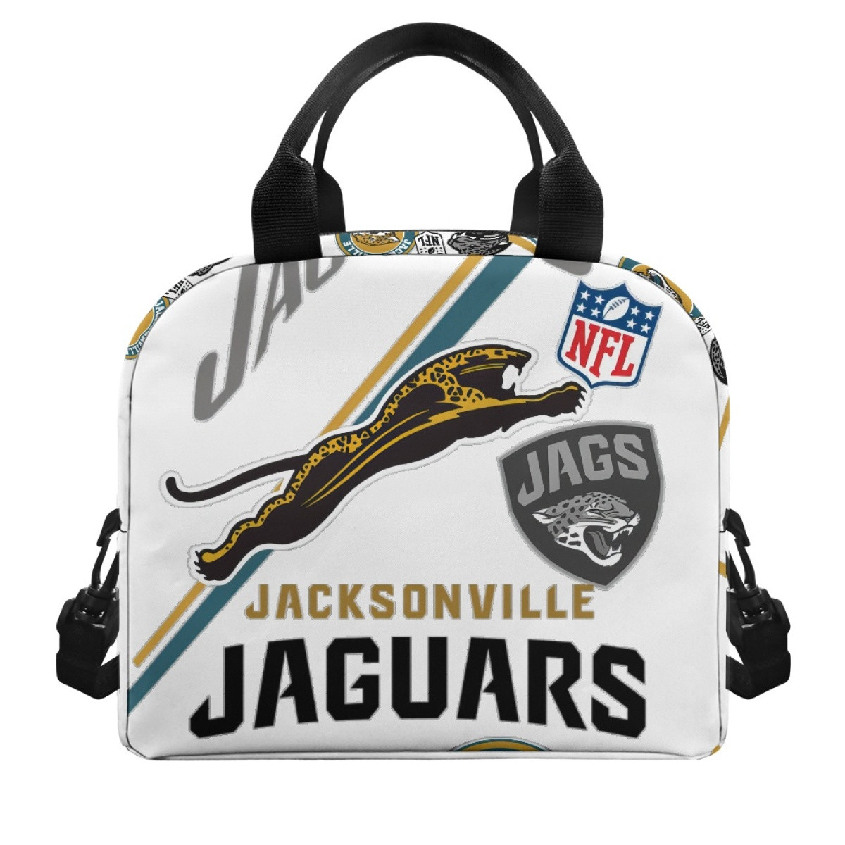 NFL Jacksonville Jaguars Insulated Lunch Bag Box - Jacksonville Jaguars Mania Collage Logo