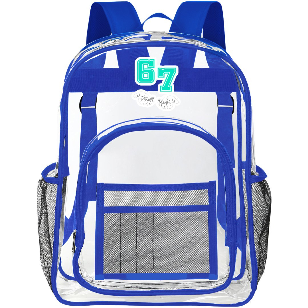 67 Hands Transparent Clear Backpack School Bag - Clearpack Blue