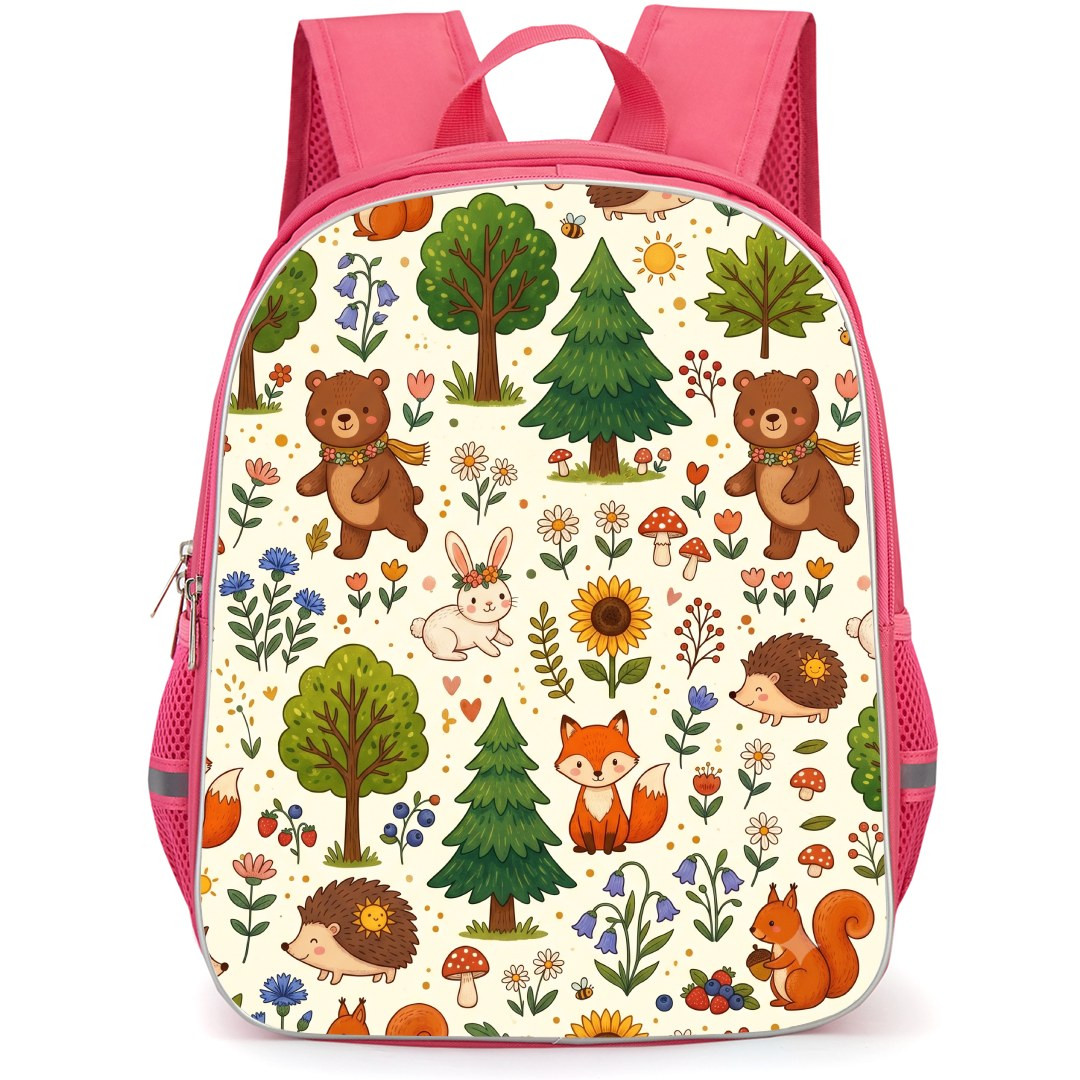 Animals In The Forest Pattern Backpack School Bag - Studentpack Pink