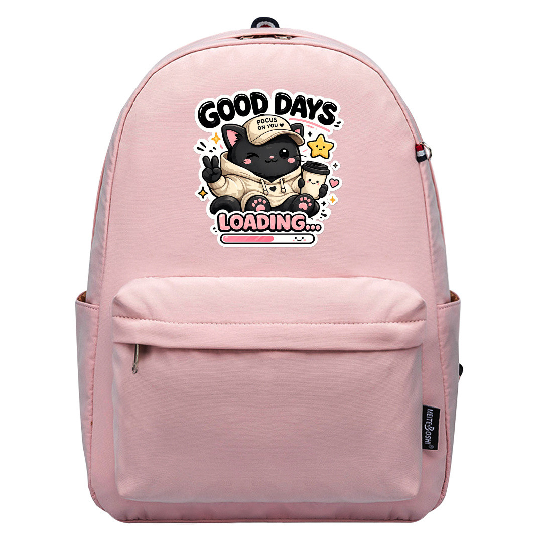 Cat Good Days Loading Text Quote Backpack School Bag - Superpack Plus Pink