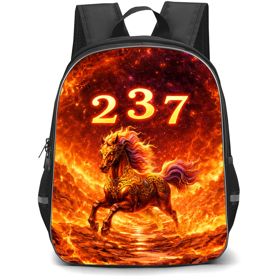 Horse Sign Primary Element Fire Lucky Number 2 3 and 7 Backpack School Bag - Studentpack Black