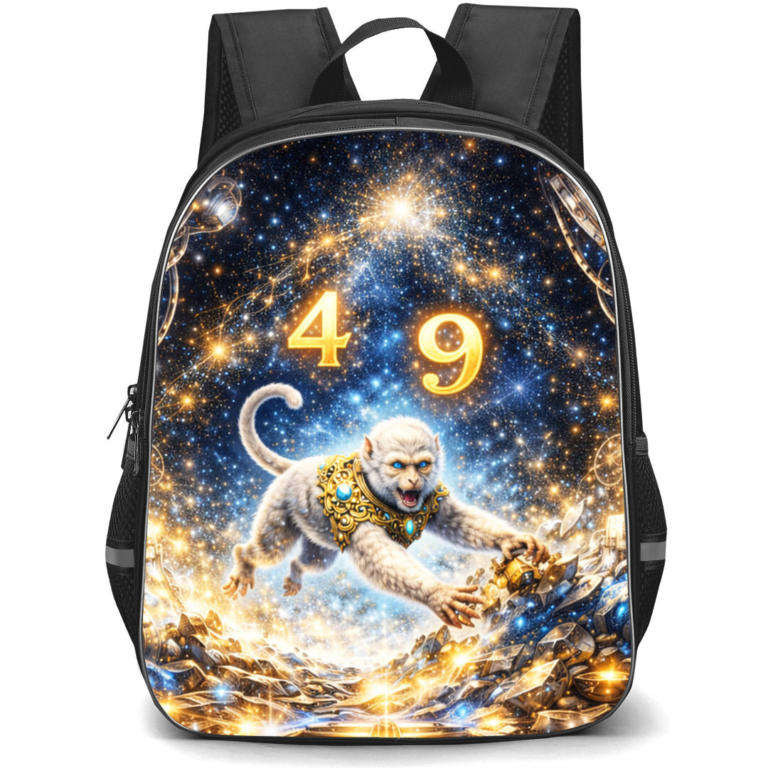 Monkey Sign Primary Element Metal Lucky Number 4 and 9 Backpack School Bag - Studentpack Black