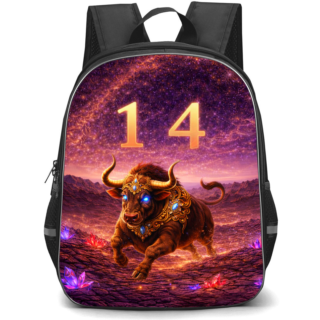 Ox Cow Sign Primary Element Earth Lucky Number 1 and 4 Backpack School Bag - Studentpack Black