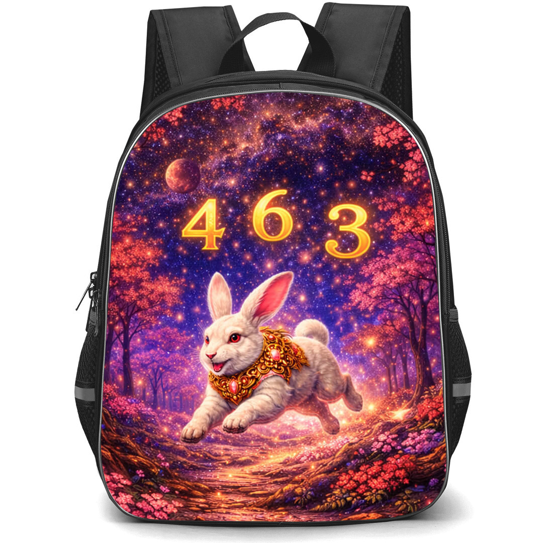 Rabbit Sign Primary Element Wood Lucky Number 3 4 and 6 Backpack School Bag - Studentpack Black