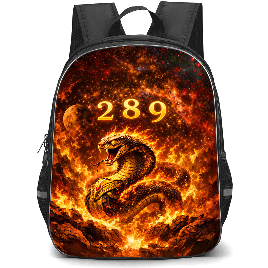 Snake Sign Primary Element Fire Lucky Number 2 8 and 9 Backpack School Bag - Studentpack Black