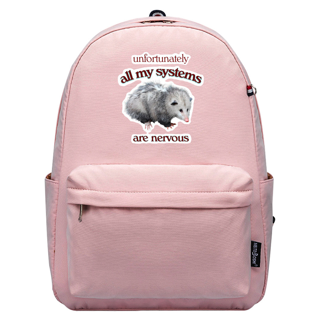 Opossum All My System Are Nervous Text Quote Backpack School Bag - Superpack Plus Pink