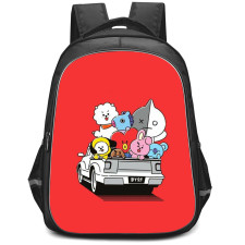 BT21 Backpack StudentPack - BT21 On A Car Red Background