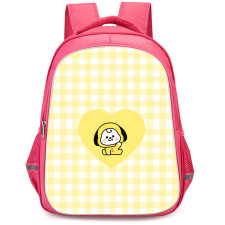 BT21 Chimmy Backpack StudentPack - Chimmy Sitting Inside Heart Shape On Check Background