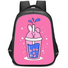 BT21 Cooky Backpack StudentPack - Cooky Bubble Tea On Pink Background